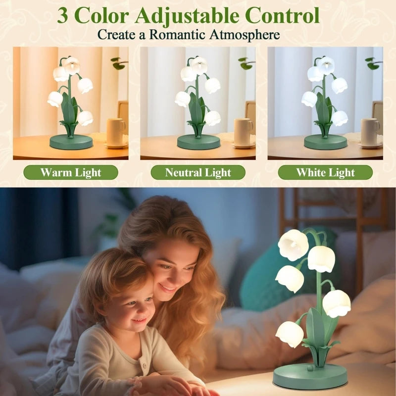Vintage Floral Table Lamp for the Home, 5 Lily Nightstand Lamp in 3 Color Patterns with G4 Led Bulbs for Bedrooms, Living Rooms
